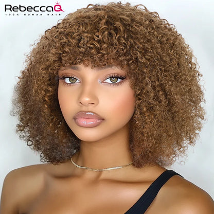 Afro kinky curly human hair wigs with bangs