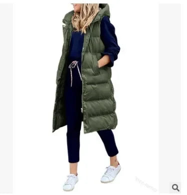 Women's solid color hooded long coat