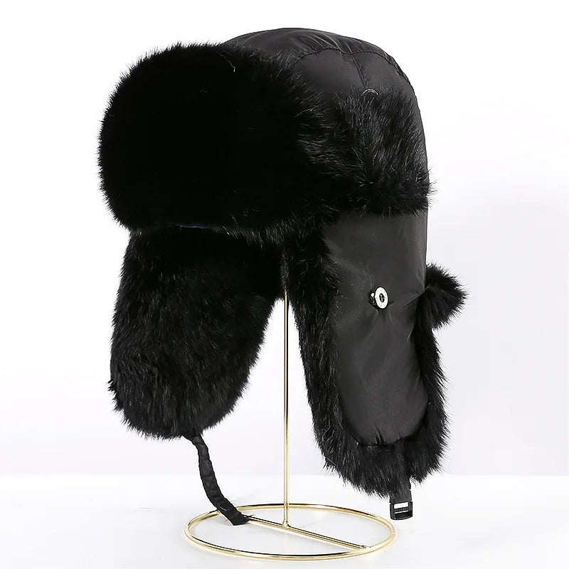 Windproof super warm real rabbit fur bomber hat