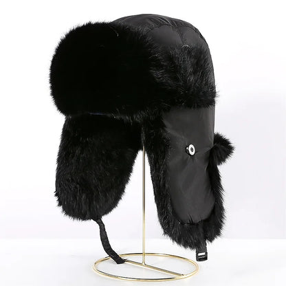 Windproof super warm real rabbit fur bomber hat