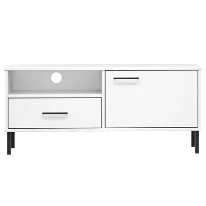 Modern white pine tv cabinet with metal legs