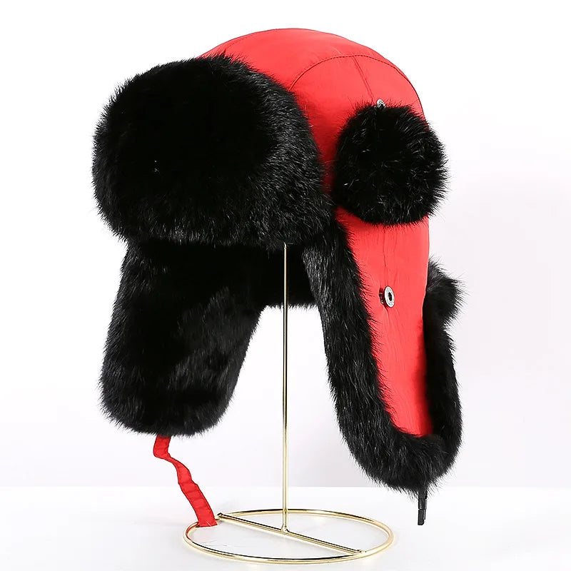 Windproof super warm real rabbit fur bomber hat