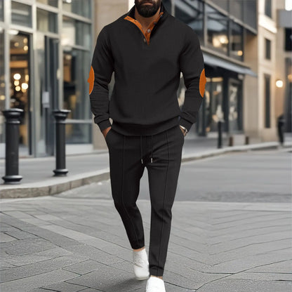 Men's plain waffle long sleeve pants suit