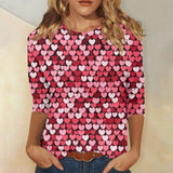 Heart Print Long Sleeve Top For Women