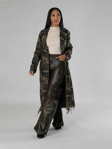 Camouflage Long Lace Up Straight Coat