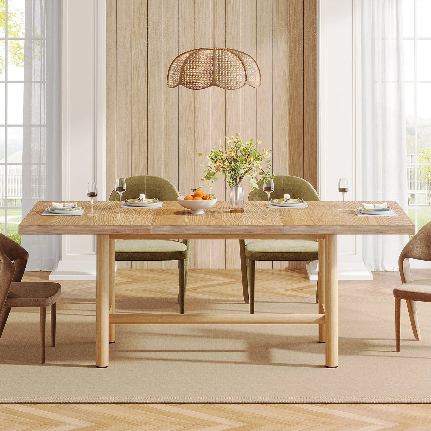 Rectangular dining table with metal legs