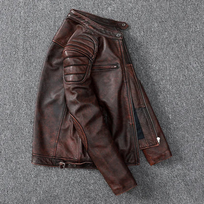Vintage style cowhide genuine leather jacket