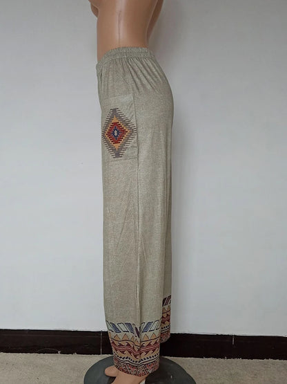 Casual vintage ethnic style with pocket pants