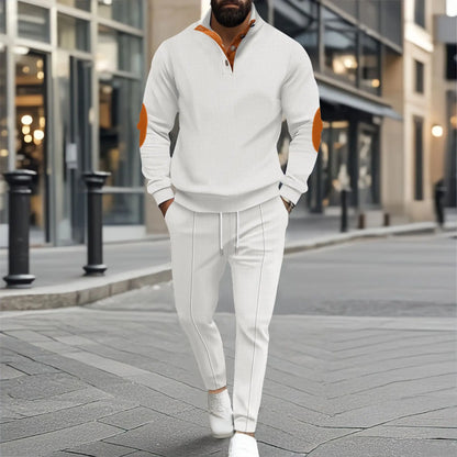 Men's plain waffle long sleeve pants suit