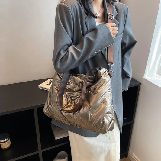 Cotton padded winter shoulder handbag