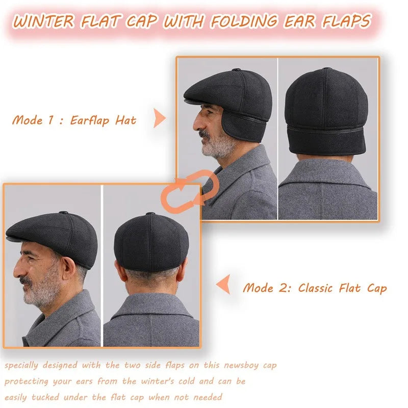 5 panels beret hat with ear flaps