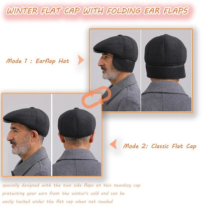 5 panels beret hat with ear flaps