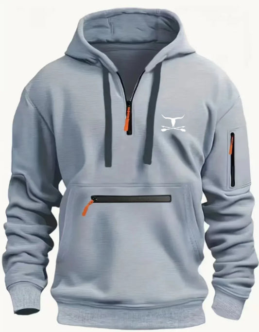Zipper design solid color hoodie top