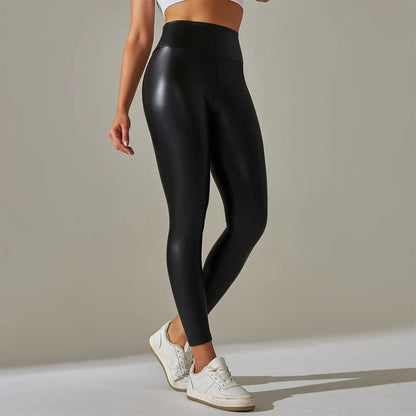 Pu leather high waisted slimming and yoga leggings
