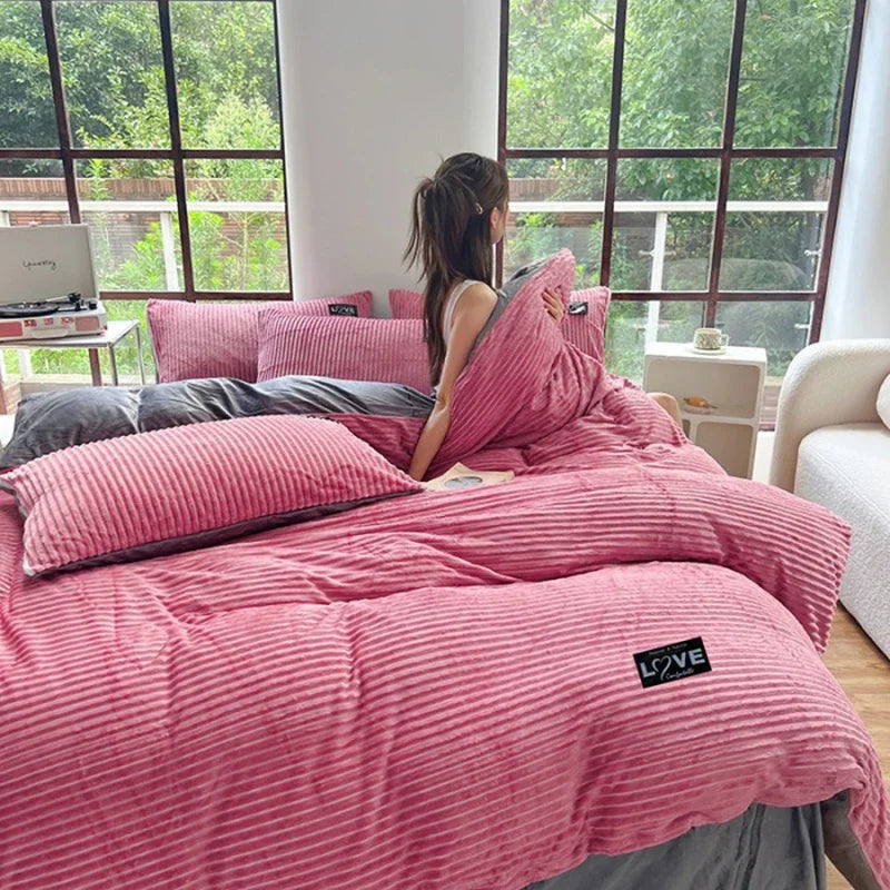 Coral Fleece Winter Warm Bedding Set