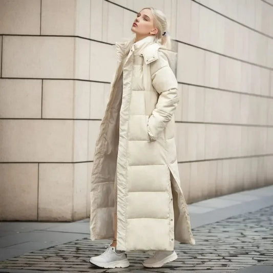 Woven block trend hooded down parkas coat