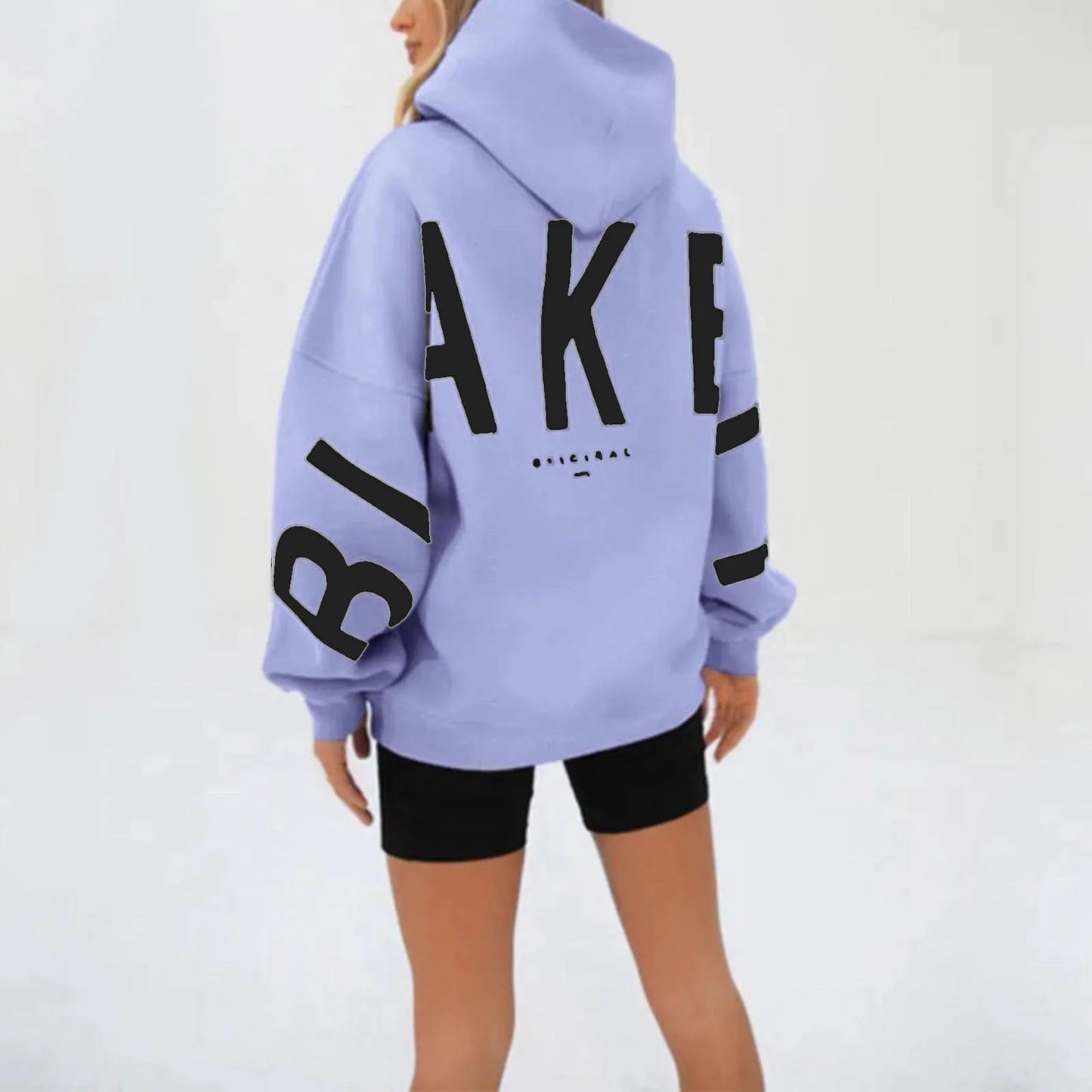 Women's letter printed long sleeved hooded pullover