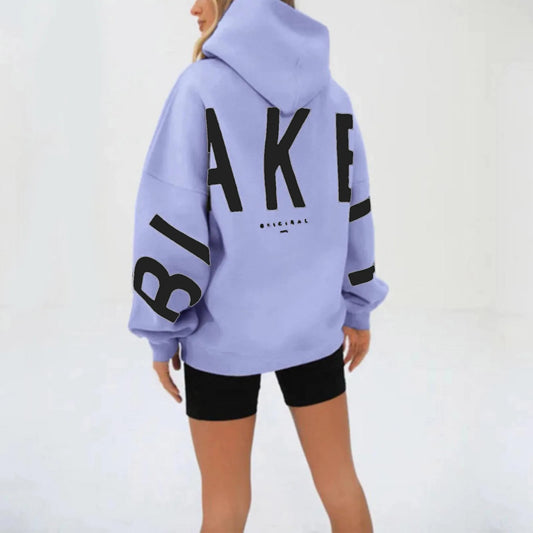 Women's letter printed long sleeved hooded pullover