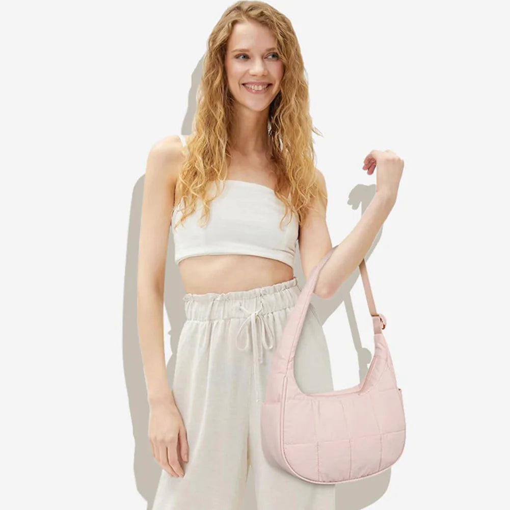 Small puffer crescent shoulder bag for women