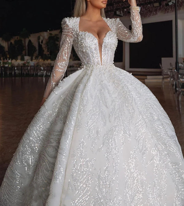 Customized Pearls Sequins Bridal Ball Gowns