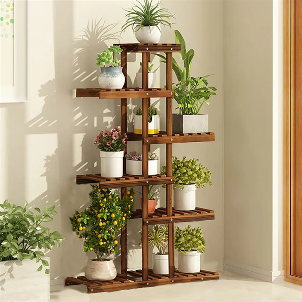 Wood plant stand corner shelf flower rack
