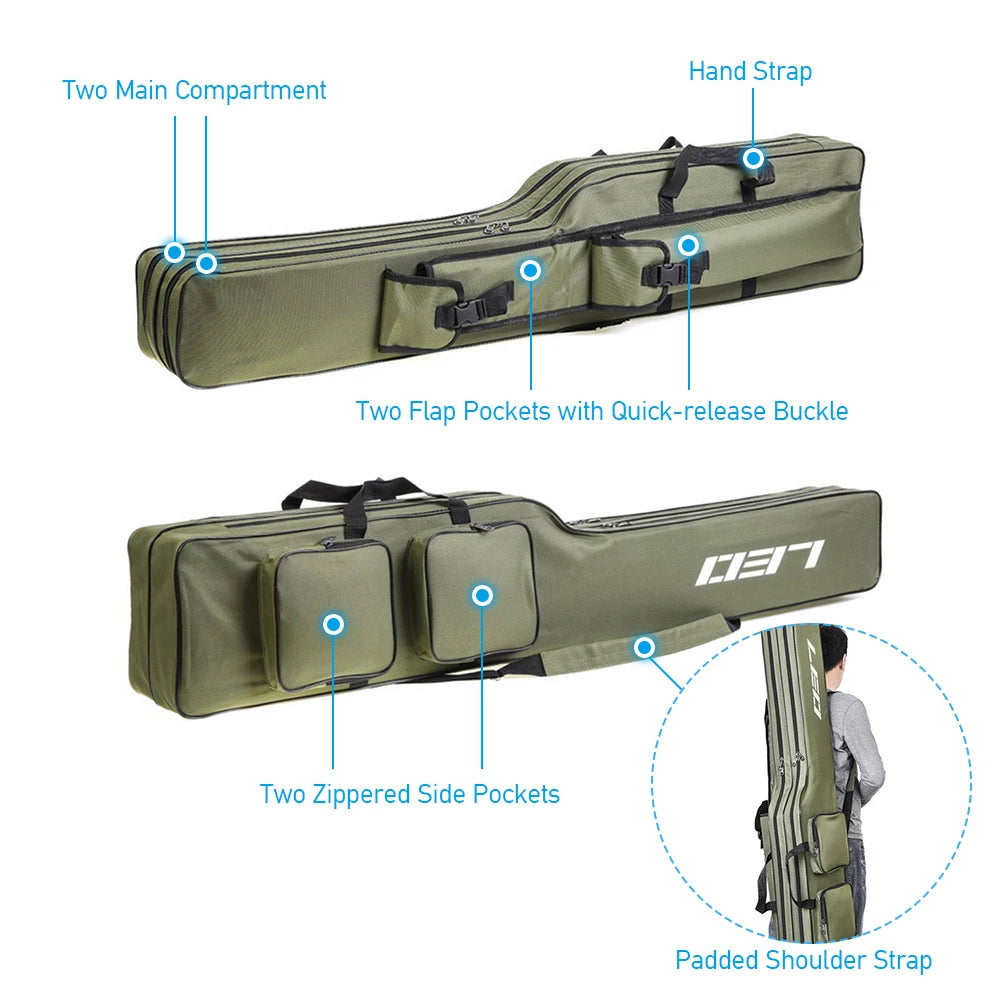 Portable durable fishing rod tackle bag