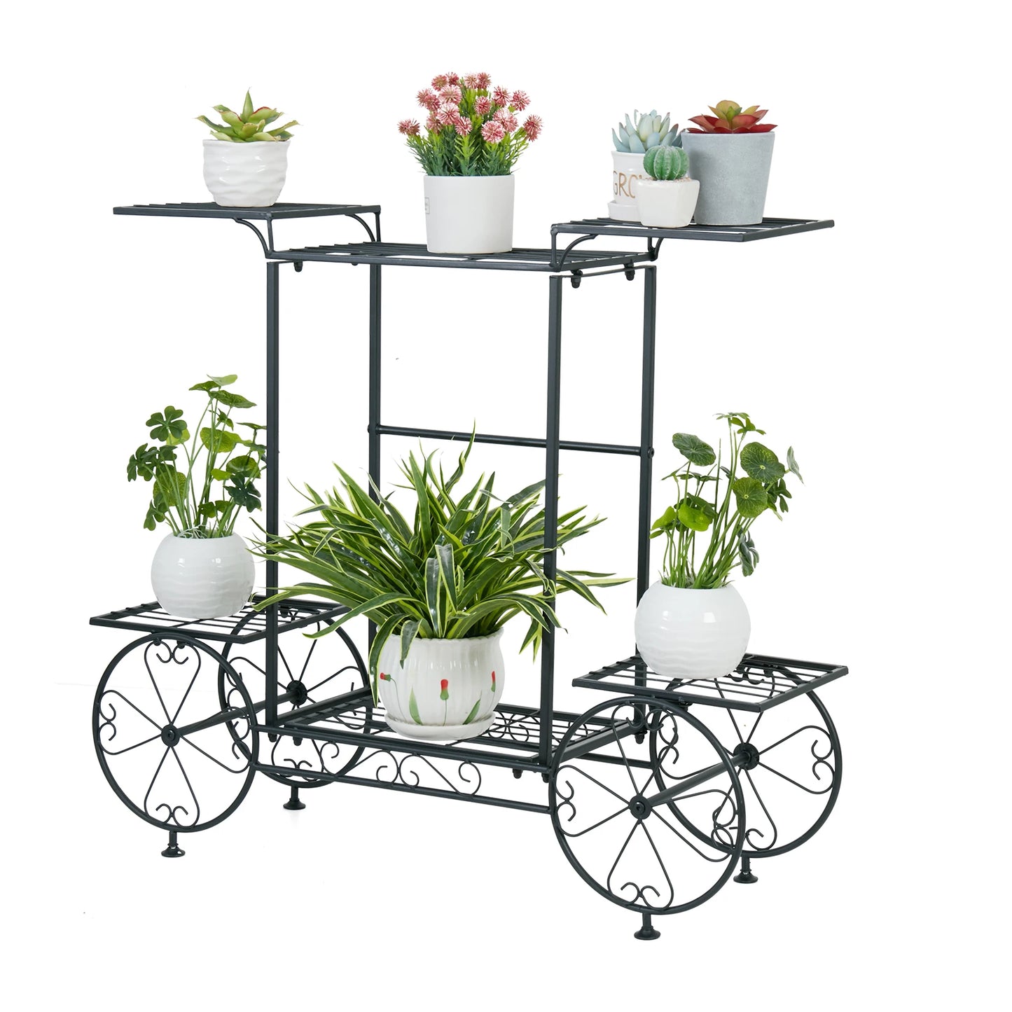 Large metal garden cart plant stand