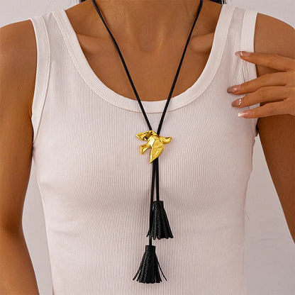 PU Leather Chain Metal Peace Dove Necklace