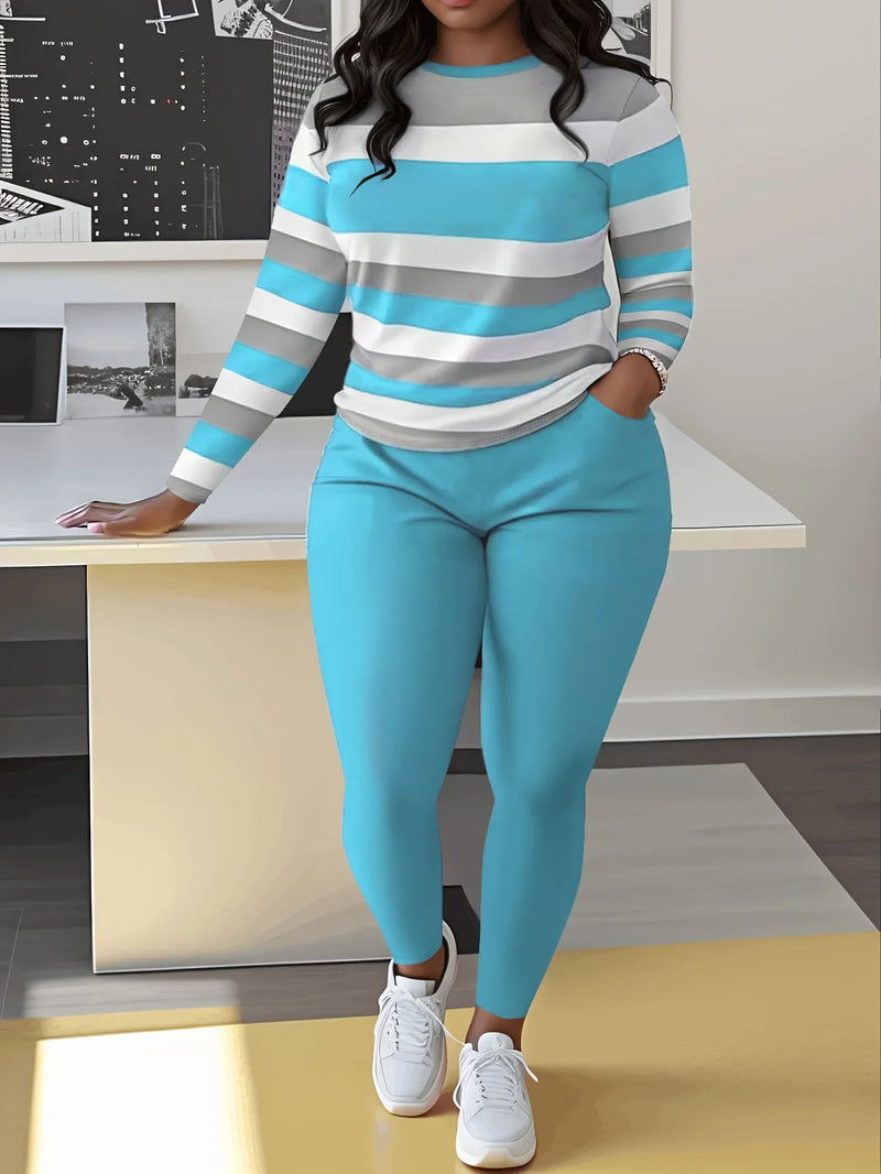 Casual O-Neck Long Sleeve Top and Long Pants Set