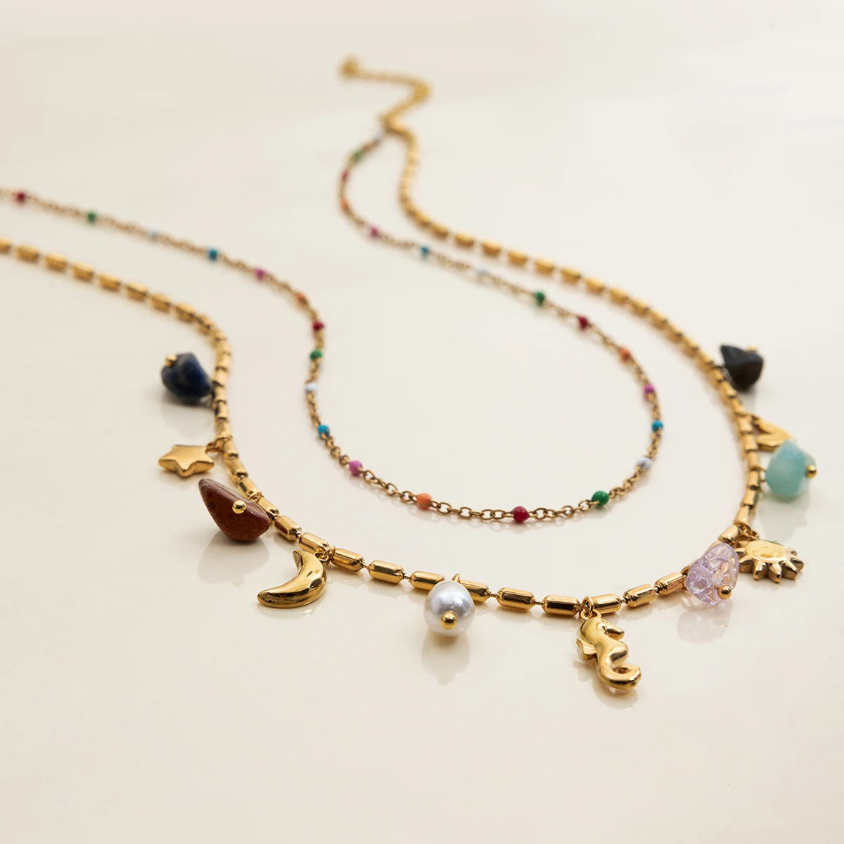 Stainless Steel Natural Stone Pendant Necklace
