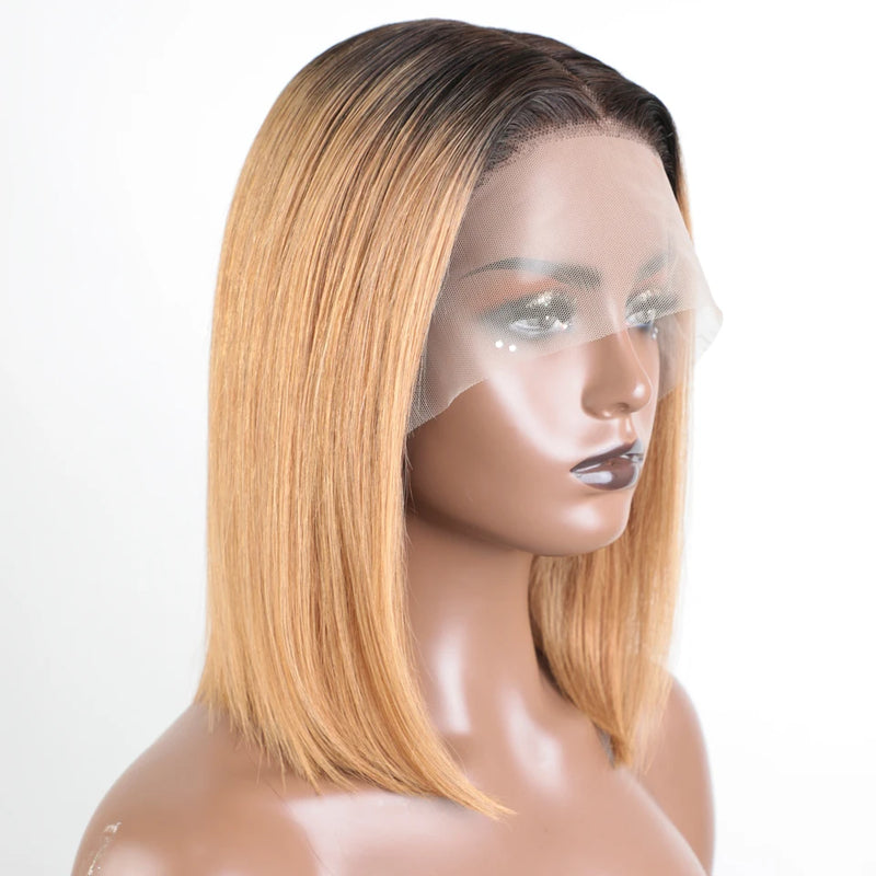 Gold Blonde Short Straight Bob Human Hair Wig