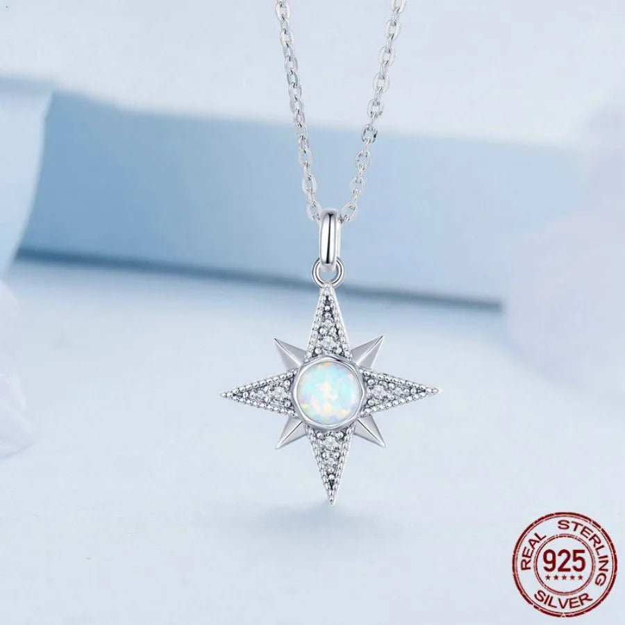 S925 Silver Star Opal Necklace