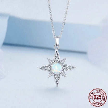 S925 Silver Star Opal Necklace