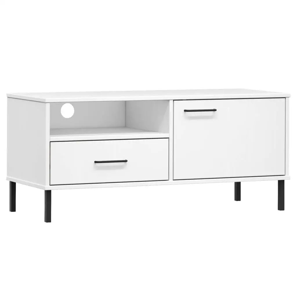Modern white pine tv cabinet with metal legs