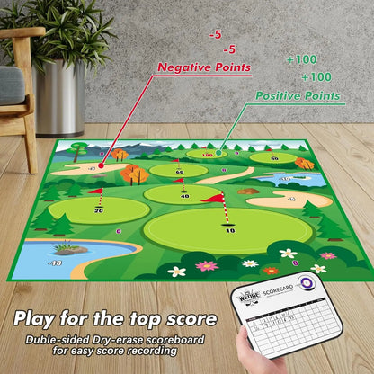 20 balls golf chipping game mat with club practice stick