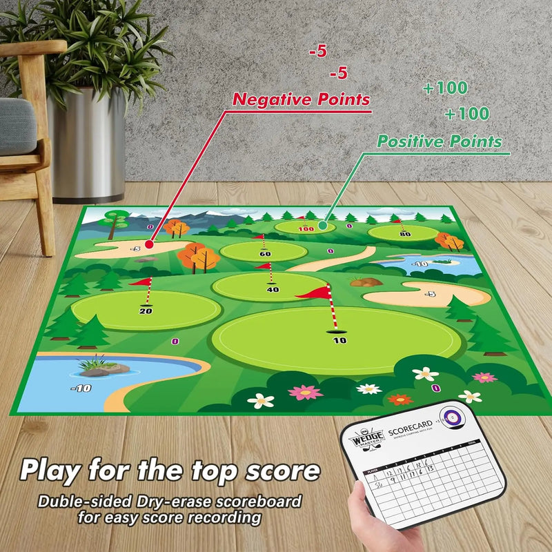 20 Balls Golf Chipping Game Mat with Club Practice Stick