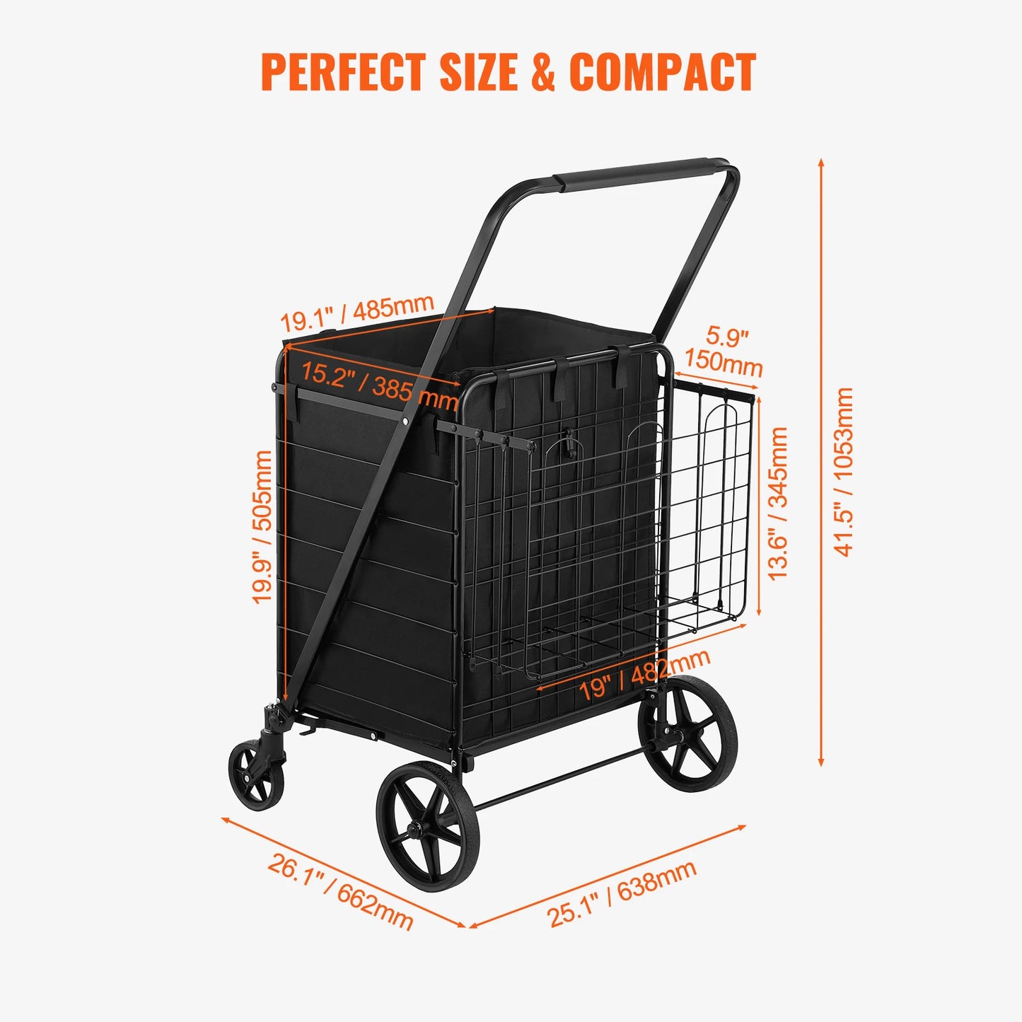 Folding Shopping Cart with Removable Waterproof Liner