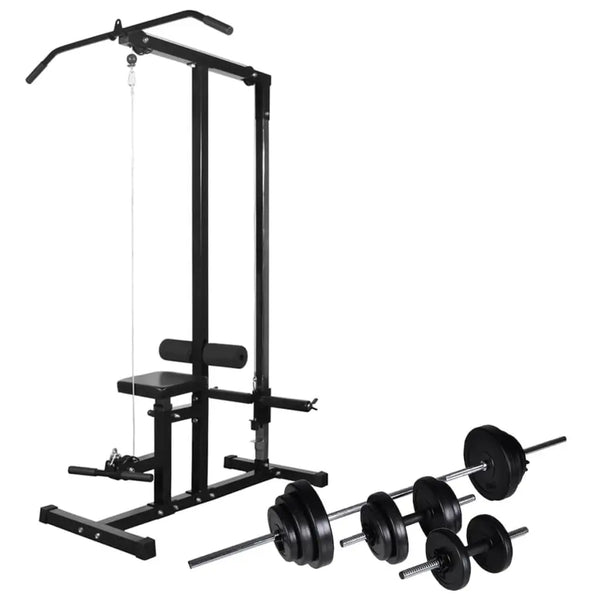 Power Tower with Barbell & Dumbbell Set