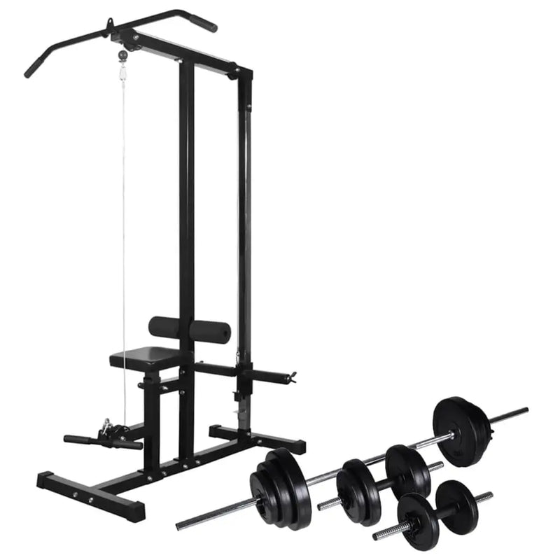 Power Tower with Barbell & Dumbbell Set