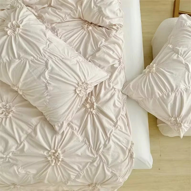 Elegant 3D Twist Flowers King Size Bedding Set