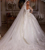 Long Sleeves Sequins Beads Luxury Wedding Dress