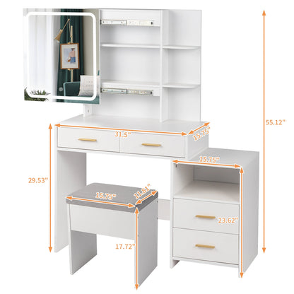 4-drawer dressing table set with mirror cabinet