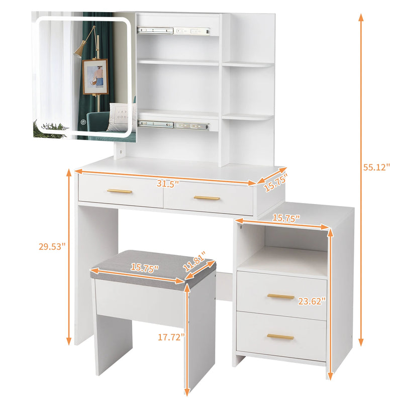 4-Drawer Dressing Table Set with Mirror Cabinet