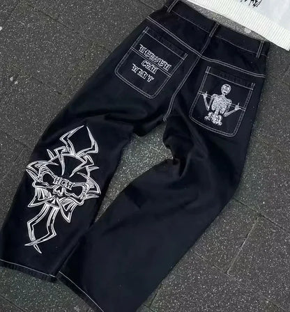 Gothic retro cross rhinestone wide leg trouser