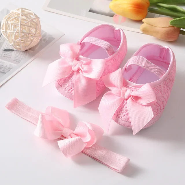 Newborn baby girl's bowknot lace shoes