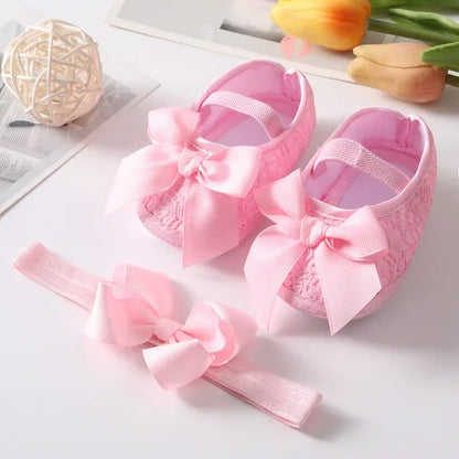 Newborn baby girl's bowknot lace shoes