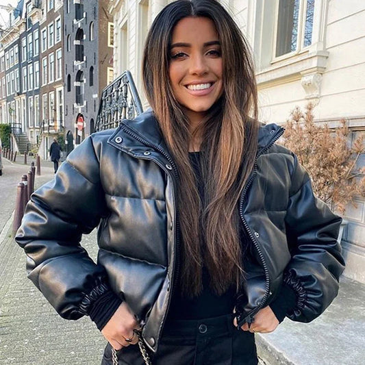 Women's elegant zipper faux leather jackets