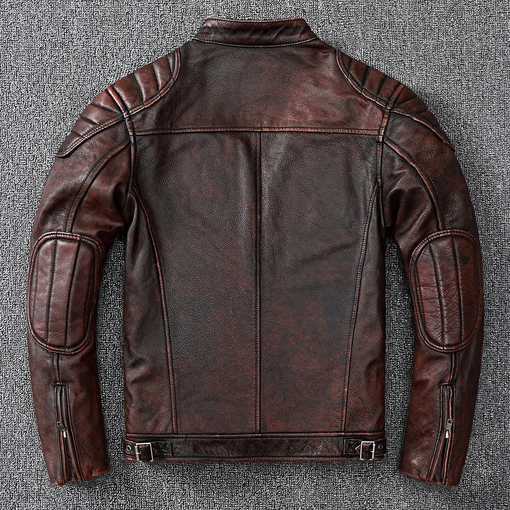 Vintage style cowhide genuine leather jacket