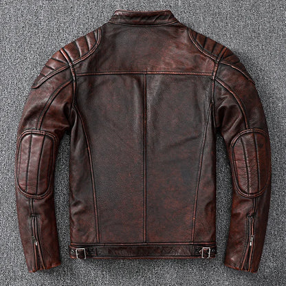 Vintage style cowhide genuine leather jacket