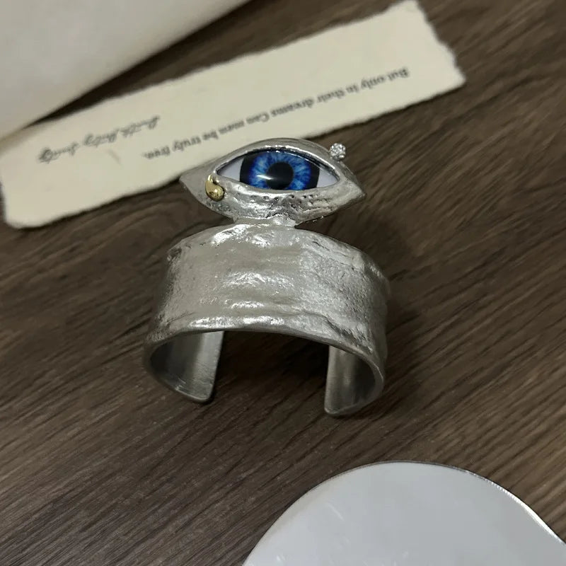 Vintage Ethnic Alloy Metal Blue Eyes Cuff Bracelet